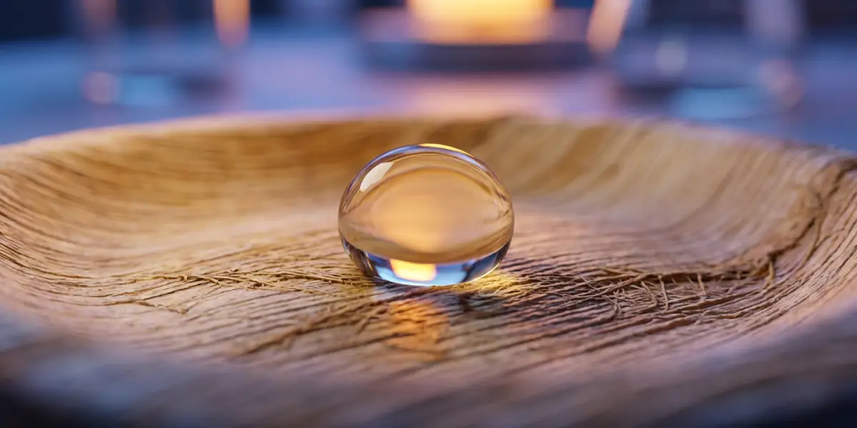 Water droplet beading on natural-fiber tableware during barrier coating screening.