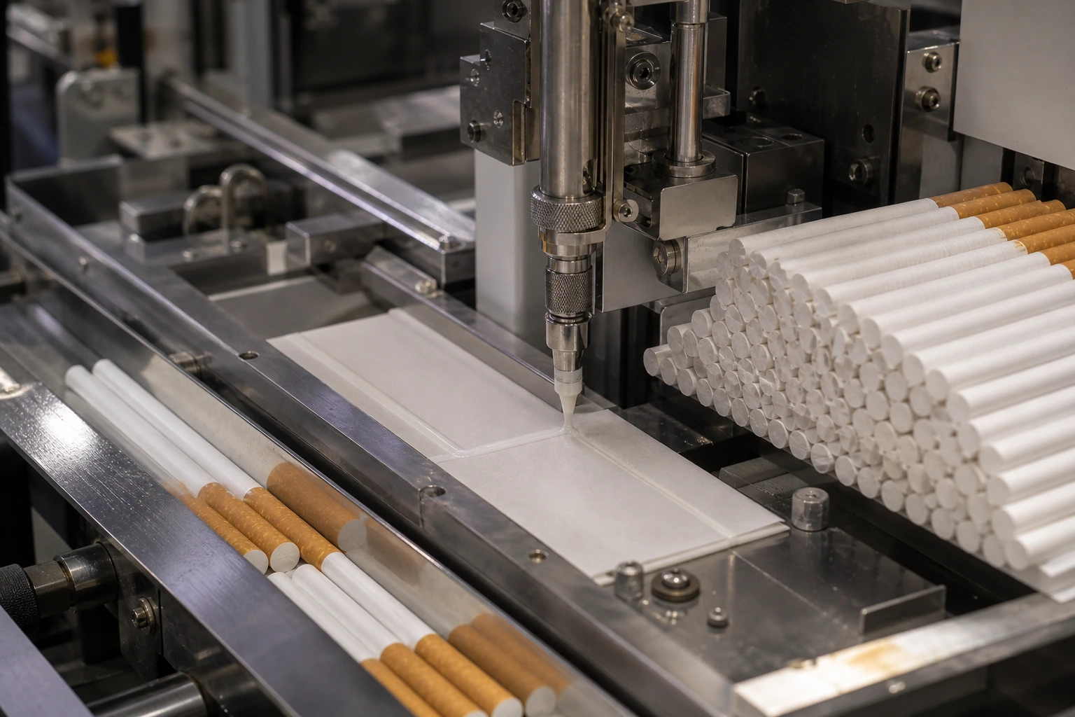 Cigarette converting line adhesive stability review at tipping and seam stations.