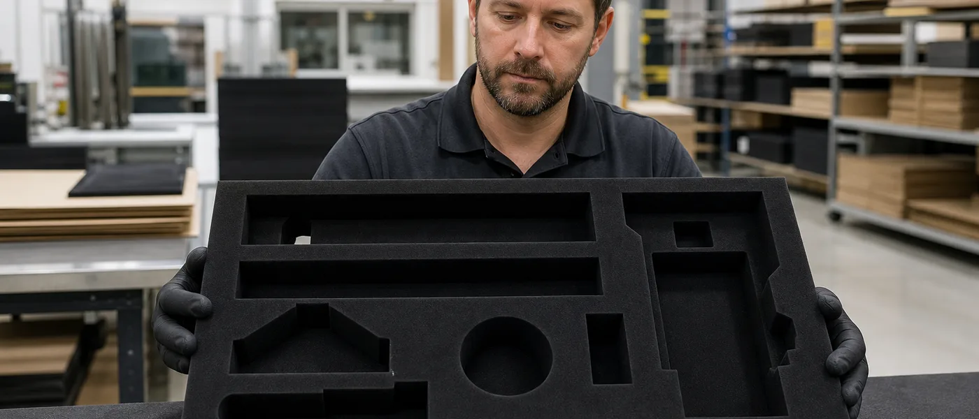 Quality control review of premium flocked inserts for uniform fiber density and retention.