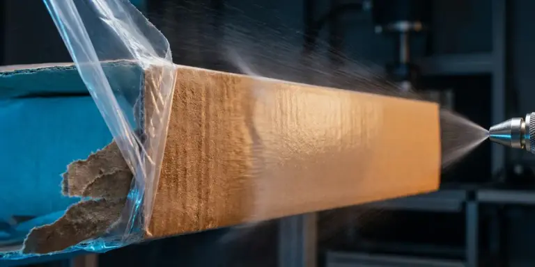 Coated paper package structure peeled open to review monomaterial barrier construction.