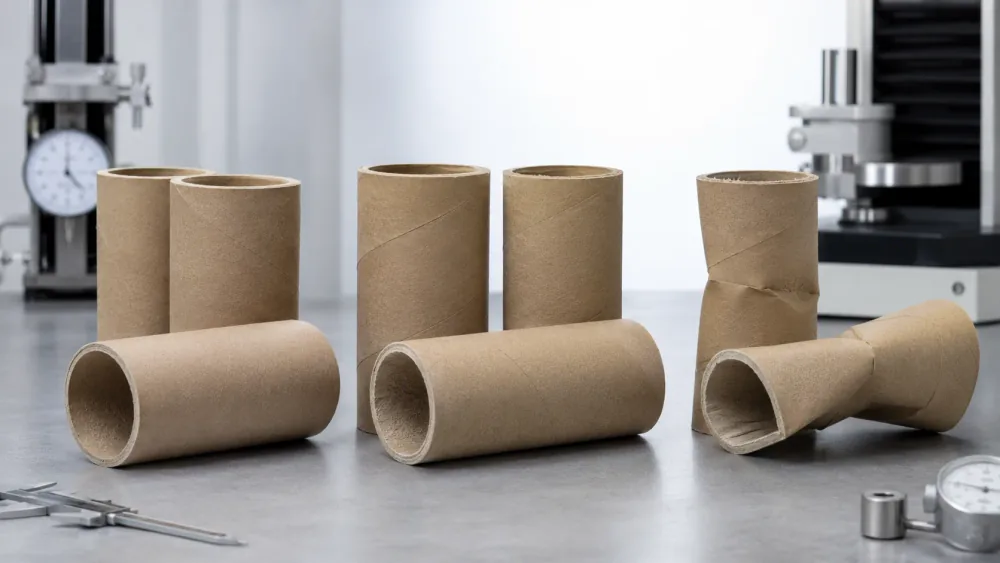 Paper tube core samples after high-speed line testing