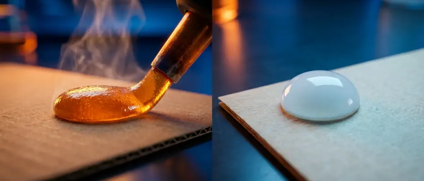 Hot-melt vs water-based packaging adhesive comparison for line speed and fiber bonding.