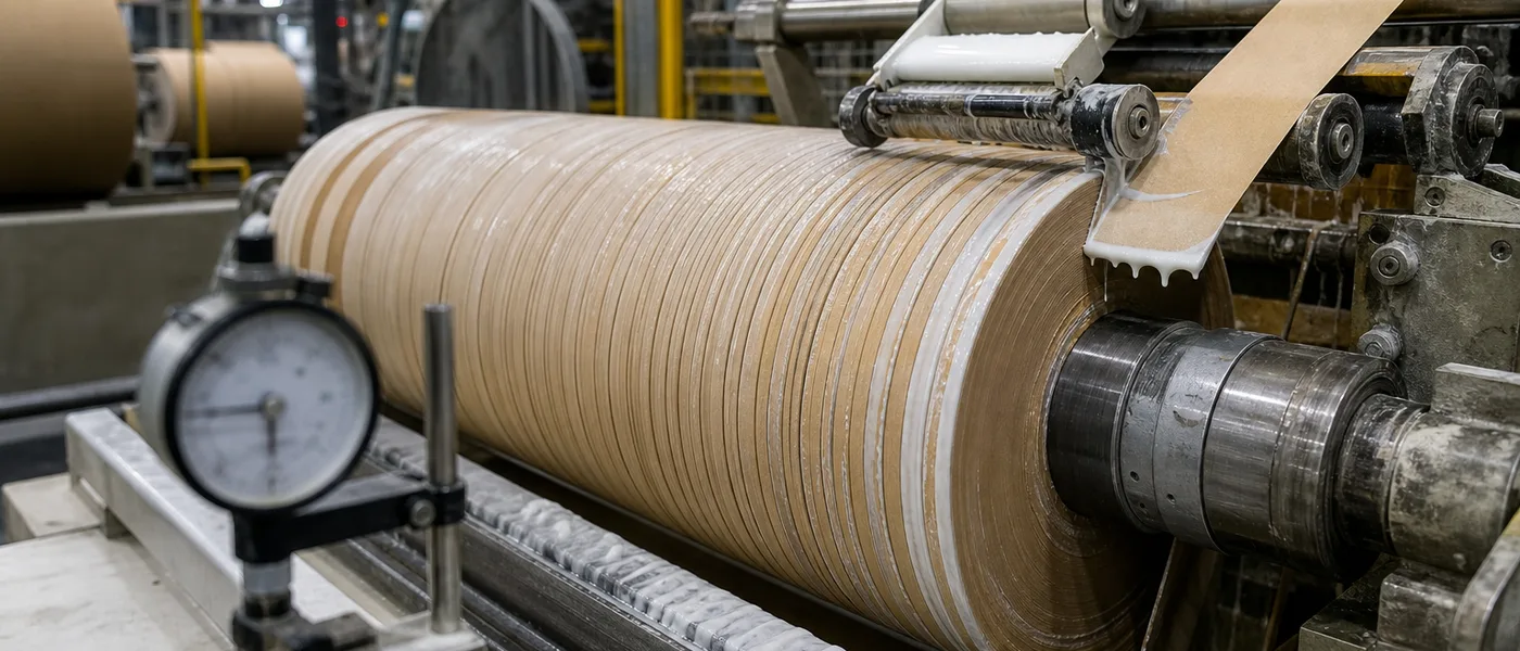 High-speed spiral paper tube winding with water-based adhesive on kraft plies.