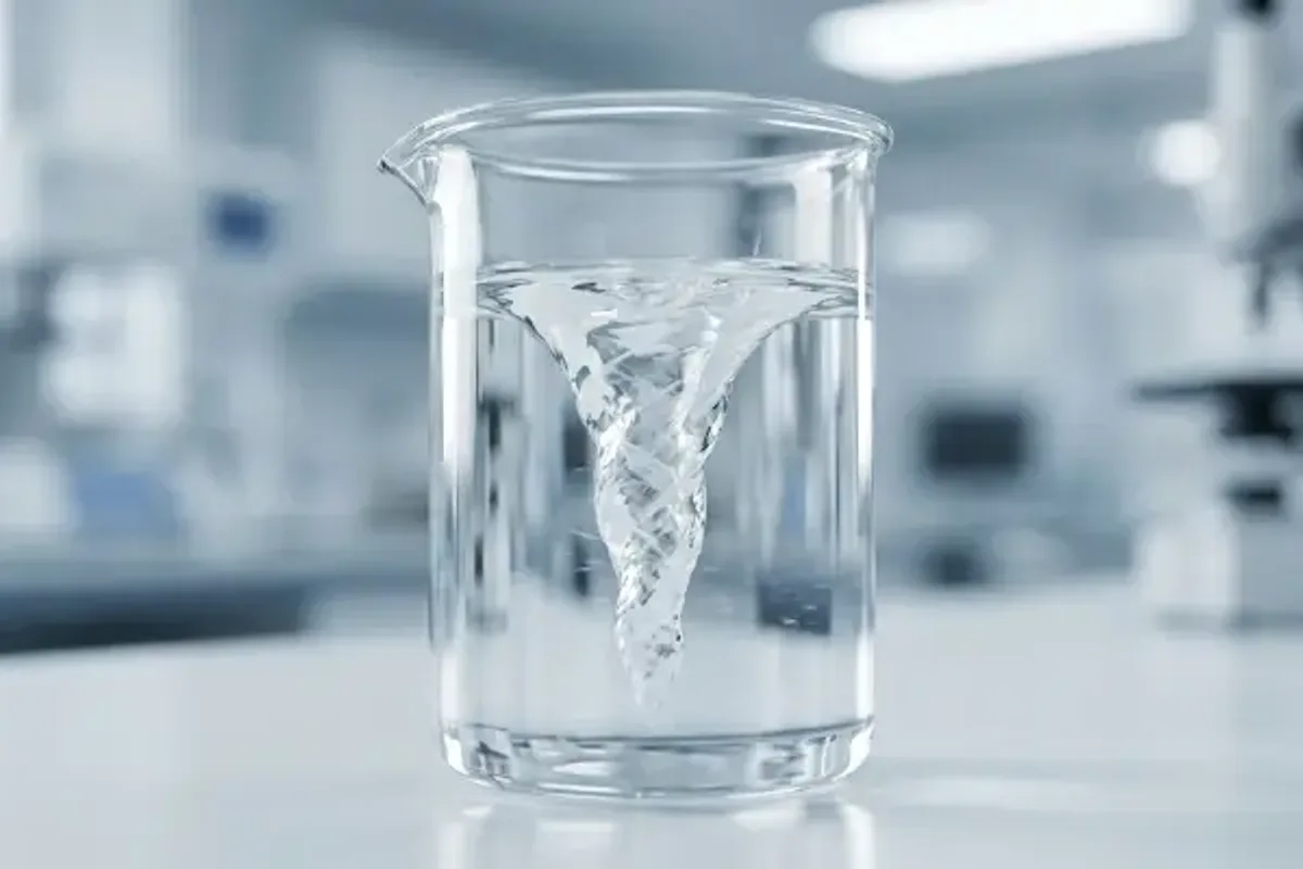 Coated paper sample dispersing in water during repulpability testing.