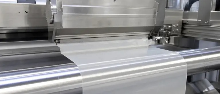 Slot-die coater applying a uniform transparent pressure-sensitive adhesive layer on specialty tape backing.
