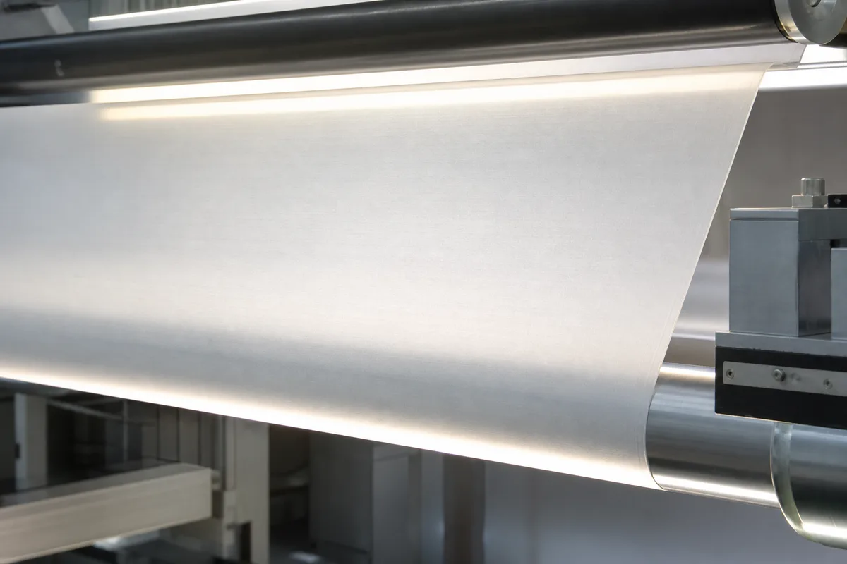 Uniform PSA coating on specialty tape backing at a slot-die station.