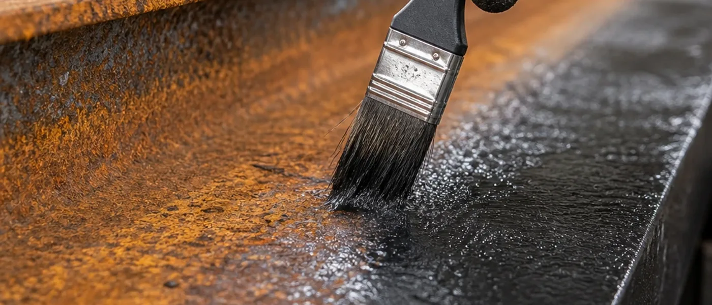 Rust converter application on industrial steel with paint-ready surface qualification before primer.