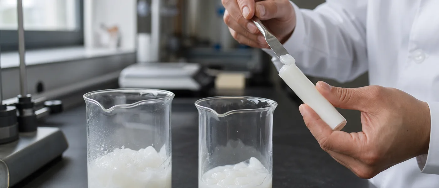 QC-Laborprüfung von Glide, Tubenstabilität und Shelf-Life-Qualifizierung bei lösemittelfreien Klebestiften.