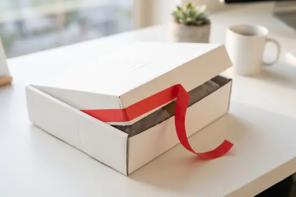 Subscription box easy-open tear tape demonstration with clean substrate cut.