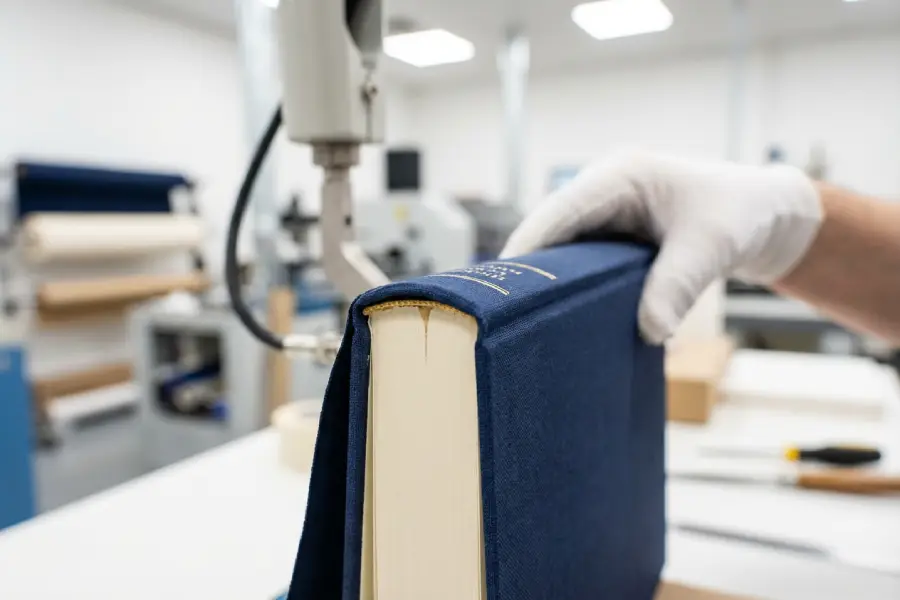 A chemical engineer reviewing a Senda technical adhesive guide and viscosity charts in a laboratory setting.