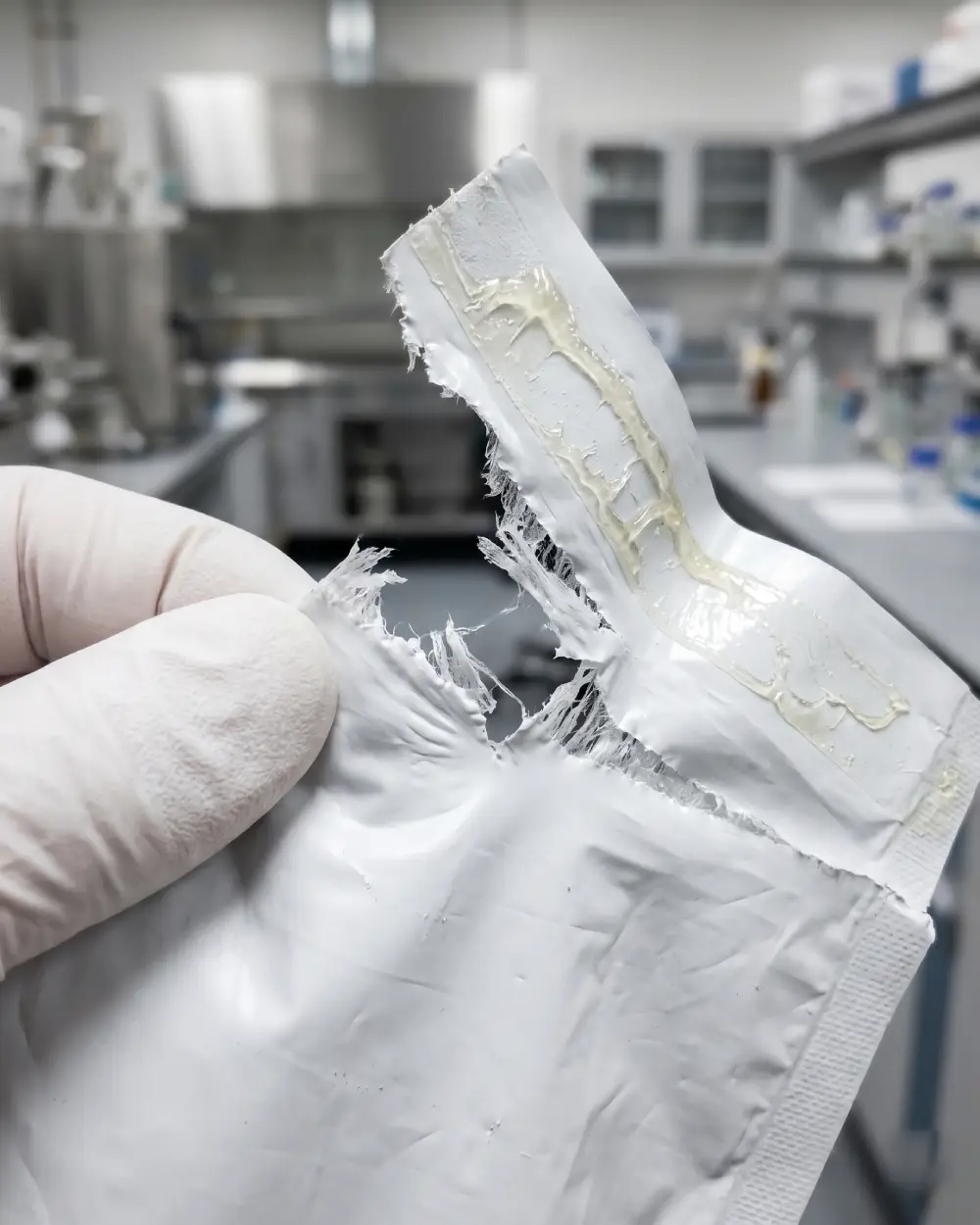Tamper-evident courier bag destructive-bond validation on polyethylene mailer film.