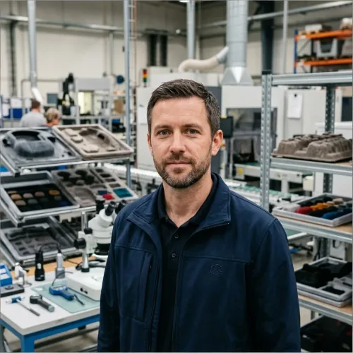 Mark Ellison, flocking production manager, in a premium insert manufacturing area.
