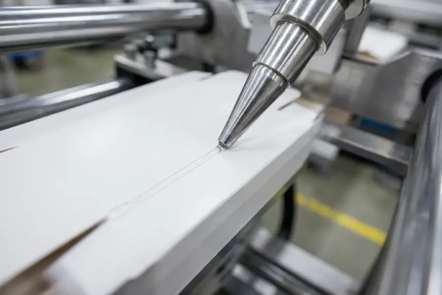High-speed label application on packaging line for logistics PSA context.