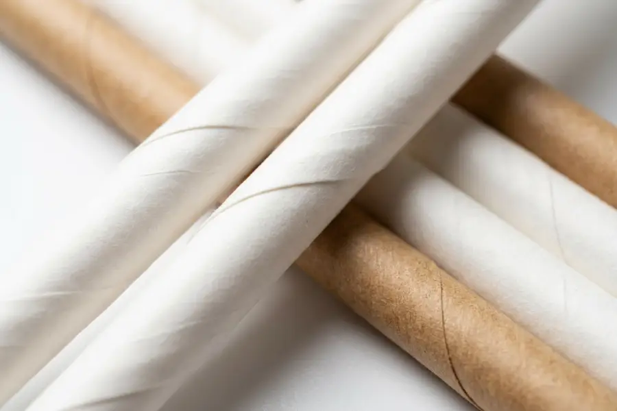 Spiral-wound paper straws bonded with food-contact adhesive.
